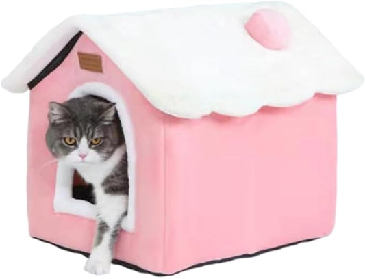 Cat Bed Cave, Cute Christmas Cat Beds for Indoor Cats, Xmas Pet House Cats Tent with Removable Cushion Pillow for Kittens Puppy Small Dogs (Pink-S(15.7x12.6x13.7in)