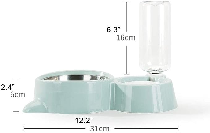 Double Dog Cat Bowls, Pets Water and Food Bowl Set with Detachable Stainless Steel Bowl, Automatic Water Dispenser Bottle No-Spill Pet Feeder for Cats Puppy and Small Dogs (Blue)