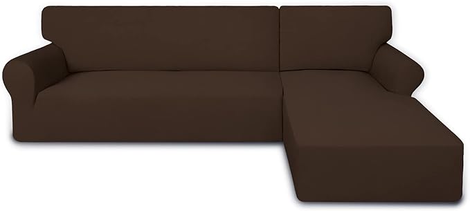 PureFit Super Stretch Sectional Couch Covers - 2 pcs Spandex Non Slip Sofa Covers with Elastic Bottom for L Shape Sectional Sofa Couch, Great for Kids & Pets (3 Seat Sofa + 3 Seat Chaise, Coffee)