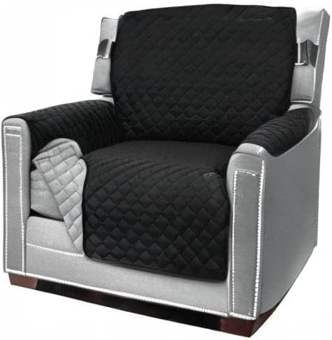 Sofa Shield® Couch Armchair Covers for Dogs, Reversible Furniture Protector with Strap, Stain and Tear Resistant Cushion Cover, 23 inch Seat, Machine Washable Slipcover Pets, Cats, Black Gray