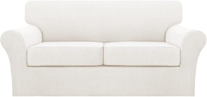 Turquoize 3 Piece Sofa Covers for 2 Cushion Couch Sofa Slipcover Soft Couch Cover for Dogs-Washable Sofa Furniture Cover with 2 Individual Cushion Covers (2 Cushion Sofa, Porcelain White)
