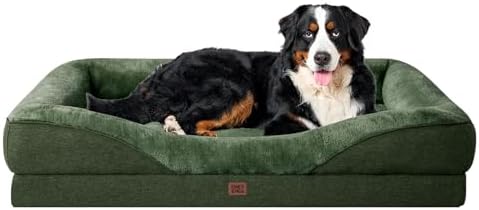 EHEYCIGA Orthopedic XXL Dog Bed for Large Sized Dog, 52x41 Inch Extra Large Memory Foam Dog Couch Bed with Sides, Waterproof Liner & Washable Removable Cover, Bolster Pet Sofa, Dark Green