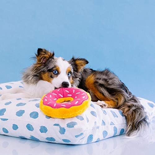 ZippyPaws Donutz - No Stuffing Dog Toys to Keep Them Busy, for Small and Medium Dogs, Squeaky Pet Toy for Boredom, Unstuffed Chew Toy, Soft Plush Puppy Products, Funny Food Toy - Strawberry Donut