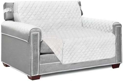 Sofa Shield® Couch Armchair Covers for Dogs, Reversible Furniture Protector with Strap, Stain and Tear Resistant Cushion Cover, 48 inch Seat, Machine Washable Slipcover Dog Pets Cats, White
