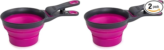 Dexas Pets Collapsible KlipScoop Collapsible Dry Dog Food Scoop and Dog Food Bag Clip, 2 Cup Capacity, Fuchsia (Pack of 2)
