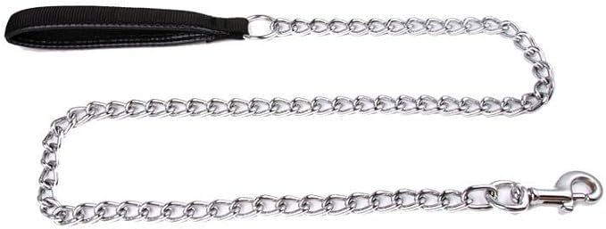 SGODA Metal Chain Heavy Duty Dog Leash, Chew Proof Dog Leash with Soft Handle for Large Size Pets Walking(4 ft. x 3.5 mm Black)