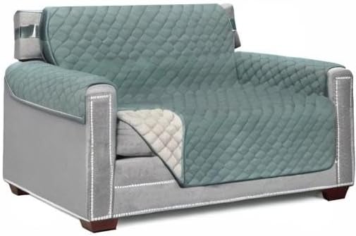 Sofa Shield® Couch Armchair Covers for Dogs, Reversible Furniture Protector with Strap, Stain and Tear Resistant Cushion Cover, 48 inch Seat, Machine Washable Slipcover Pets, Cats, Seafoam Cream