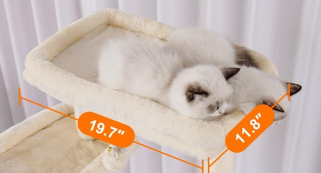 Heybly Tall Cat Tree, 78-inch Multi-Level Cat Tower for Indoor Cats, 2 Widened Plush Perches Cat Condo with Scratching Board and Big Caves, Beige HCT033M