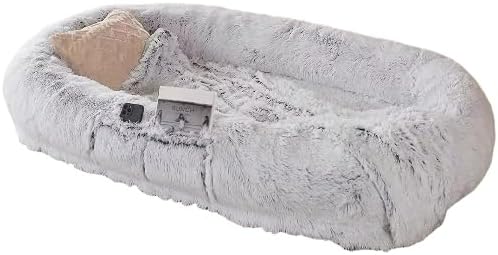 Human Dog Bed for Adults, 71"x45"x14" Giant Fluffy Dog Bed for Humans, Washable Faux Fur Napping Bed, Orthopedic Human Pet Bed with Non-Slip Bottom