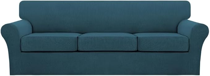 Turquoize 4 Piece Sofa Covers for 3 Cushion Couch Sofa Slipcover Soft Couch Cover for Dogs Washable Furniture Cover with 3 Individual Large Cushion Covers Feature Fabric (Large Sofa, Deep Teal)