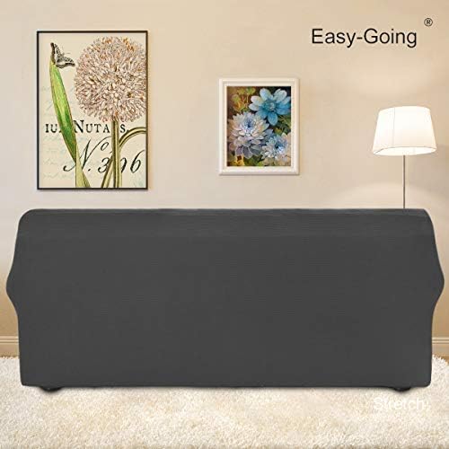 Easy-Going Stretch Oversized Sofa Couch Slipcover Washable Dark Gray | 1-Piece X-large Sofa Cover Furniture Protector Couch Soft with Elastic Bottom for Kids, Polyester Spandex Jacquard Fabric