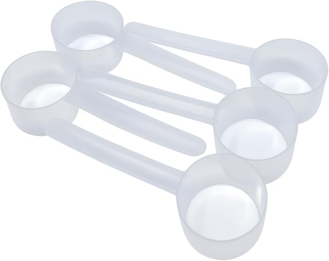 1/4 Cup (4 Tablespoon | 2 Oz. | 60 mL) Long Handle Plastic Measuring Scoop for Coffee, Protein Powder, Pet Food, Spices, Grains, Dry Goods – Food-Grade BPA-Free (Pack of 5)