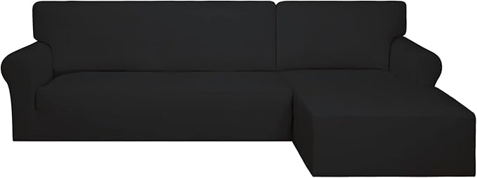 PureFit Super Stretch Sectional Couch Covers - 2 pcs Spandex Non Slip Sofa Covers with Elastic Bottom for L Shape Sectional Sofa Couch, Great for Kids & Pets (3 Seat Sofa + 2 Seat Chaise, Black)