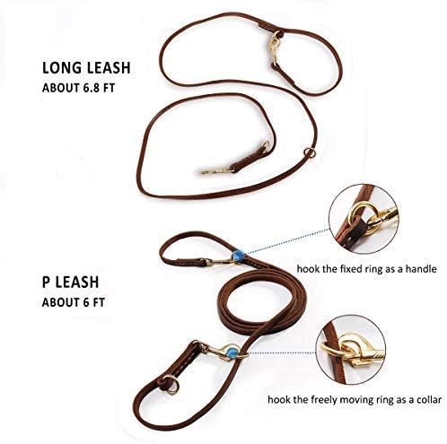Multi Function 8ft Leather Dog Leash, Genuine Leather Leash Hands Free Dog Training Leashes for Medium and Large Dogs (8 Foot*5/8 inch, Brown)