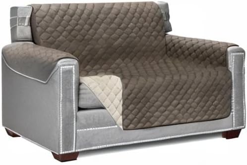 Sofa Shield® Couch Armchair Covers for Dogs, Reversible Furniture Protector with Strap, Stain and Tear Resistant Cushion Cover, 48 inch Seat, Machine Washable Slipcover Pets, Cats, Latte Linen