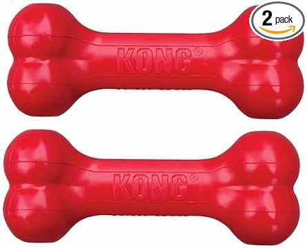 KONG Goodie Bone - Classic Durable Natural Rubber Dog Bone, Supports Mental Engagement - Treat Dispensing - Red - for Small Dogs (Pack of 2)