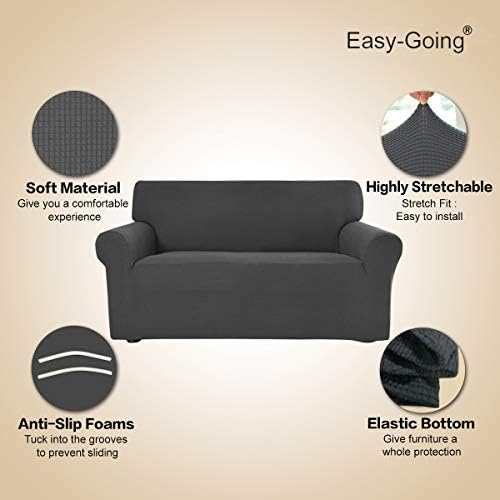 Easy-Going Stretch Oversized Sofa Couch Slipcover Washable Dark Gray | 1-Piece X-large Sofa Cover Furniture Protector Couch Soft with Elastic Bottom for Kids, Polyester Spandex Jacquard Fabric