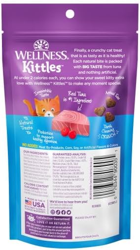 Wellness Kittles Crunchy Cat Treats, All Lifestages, Kitten to Senior, Natural, Grain Free, Tuna and Cranberry Flavor, 2 oz Bag