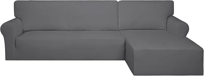 PureFit Super Stretch Sectional Couch Covers - 2 pcs Spandex Non Slip Sofa Covers with Elastic Bottom for L Shape Sectional Sofa Couch, Great for Kids & Pets (3 Seat Sofa + 2 Seat Chaise, Gray)