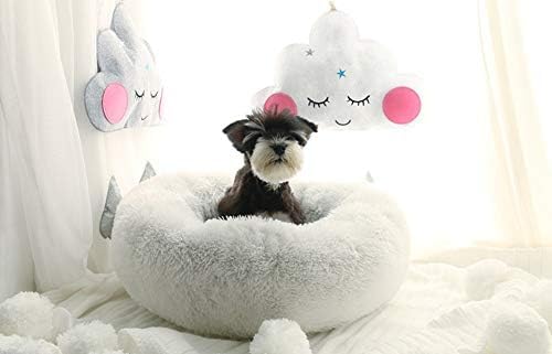 Modern Soft Plush Round Pet Bed for Cats or Small Dogs, Mini Medium Sized Dog Cat Bed Self Warming Autumn Winter Indoor Snooze Sleeping Cozy Kitty Teddy Kennel (20” D x 8'' H, White)
