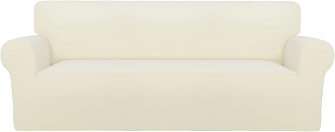 PureFit Super Stretch Sofa Slipcover – Spandex Non Slip Soft Couch Sofa Cover, Washable Furniture Protector with Non Skid Foam and Elastic Bottom for Kids, Pets （Oversized Sofa, Ivory）