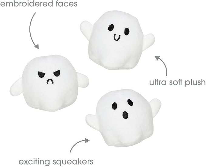 Pearhead Halloween Ghost Dog Toy Set, Plush Squeaky Pet Chew Toys for Dogs, Durable Soft Plush Fabric, Interactive Multi-Pack Value Gift for Puppies and Small to Medium Breeds