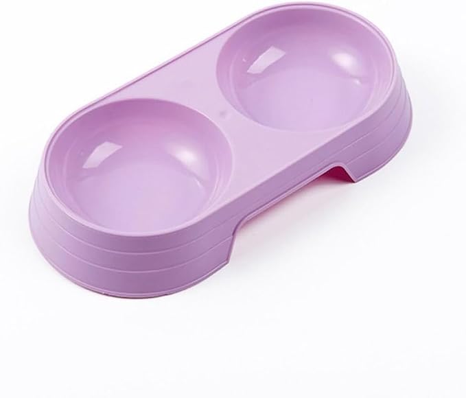 Pet Food and Water Bowl, Double Feeding Bowls, Small Grey, for Cats and Small Dogs, Portable Pet Accessories (Purple)