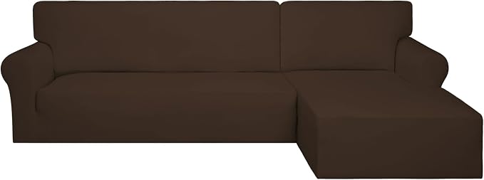 PureFit Super Stretch Sectional Couch Covers - 2 pcs Spandex Non Slip Sofa Covers with Elastic Bottom for L Shape Sectional Sofa Couch, Great for Kids & Pets (3 Seat Sofa + 2 Seat Chaise, Coffee)