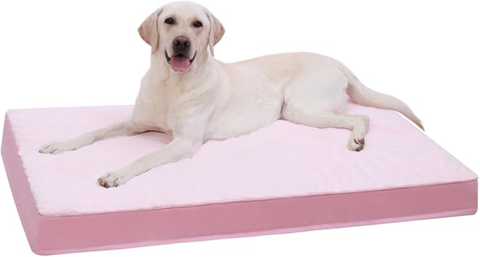 KSIIA Orthopedic Dog Bed - Waterproof & Washable with Removable Cover, Deluxe Plush Egg Crate Foam Design for Large Dogs, 47x29 Inch Pink Dog Crate Bed