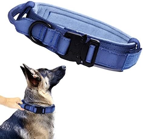 Tactical Dog Collar Adjustable Military Nylon Dog Collar with Control Handle and Heavy Duty Metal Buckle for Medium and Large Dogs (Dark Blue,XXL)