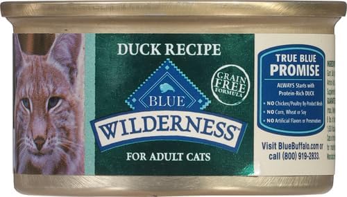 Blue Buffalo Wilderness Duck Paté Adult Wet Cat Food, High-Protein & Grain-Free Recipe Enhanced with Vitamins, Minerals, and Other Nutrients, 3-oz. Cans (24 Count)