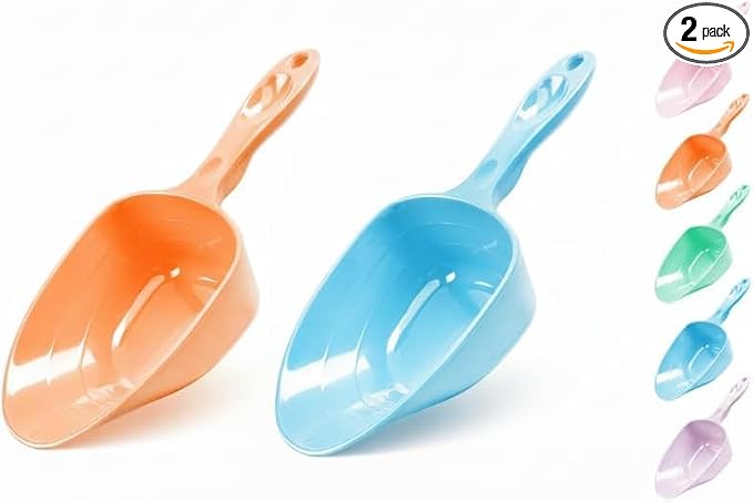 Melamine Pet Food Measuring Scoop, 1 Cup 1/2 Cup 1/4 Cup with Clear Measurement Lines for Dog, Cat, Bird, and Rabbit, Durable, Ergonomic Handle, Dishwasher safe-Orange & Baby Blue