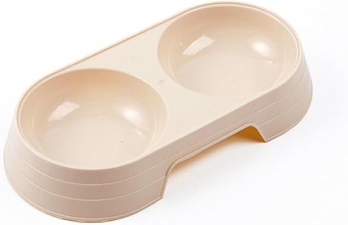 Pet Food and Water Bowl, Double Feeding Bowls, Small Grey, for Cats and Small Dogs, Portable Pet Accessories (Apricot)