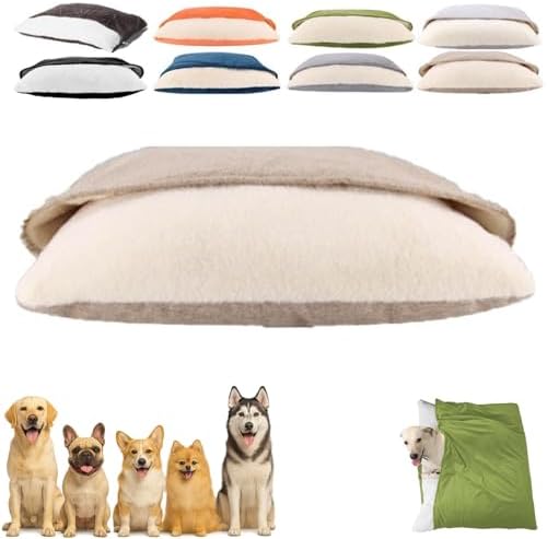 Snuggle Burrow Bed, SnuggleBurrow Removable Covered Burrow Dog Bed, Dachshund Bed Cave, Washable Indoor Pets Sleeping Bag for Small Medium Large Size Pet (Flax,Medium)