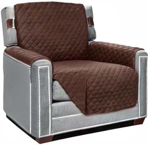 Sofa Shield® Couch Armchair Covers for Dogs, Reversible Furniture Protector with Strap, Stain and Tear Resistant Cushion Cover, 23 inch Seat, Machine Washable Slipcover Pets, Cats, Chocolate