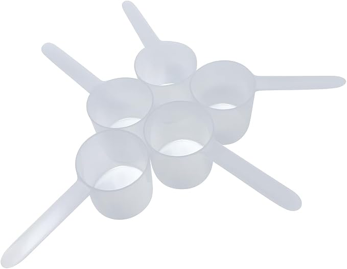 106 mL (106 CC | 3.58 Oz.) Long Handle Plastic Measuring Scoop for Coffee, Protein Powder, Pet Food, Spices, Grains, Dry Goods – Food-Grade BPA-Free (Pack of 5)