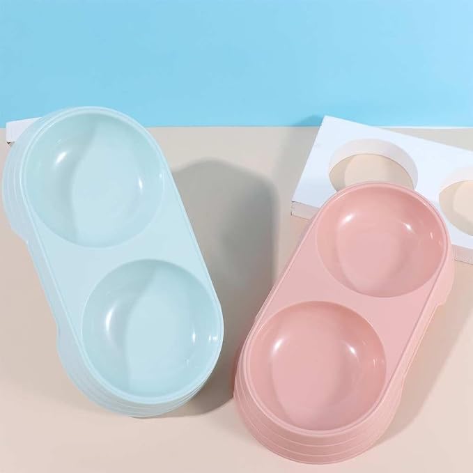 Pet Food and Water Bowl, Double Feeding Bowls, Small Grey, for Cats and Small Dogs, Portable Pet Accessories (Apricot)