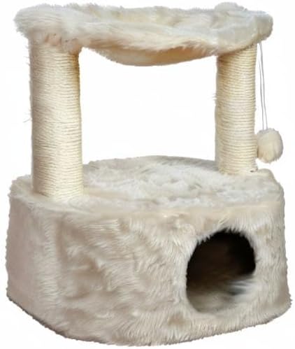TRIXIE Baza Grande Cat Scratching Post 23,6 Inch - with Durable Sisal Rope and with Fluffy Hammock, Dangling Cat Toy & Cuddly Cat Cave - in Cream