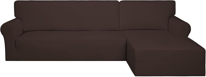 PureFit Super Stretch Sectional Couch Covers - 2 pcs Spandex Non Slip Sofa Covers with Elastic Bottom for L Shape Sectional Sofa Couch, Great for Kids & Pets (3 Seat Sofa + 2 Seat Chaise, Chocolate)