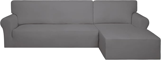 PureFit Super Stretch Sectional Couch Covers - 2 pcs Spandex Non Slip Sofa Covers with Elastic Bottom for L Shape Sectional Sofa Couch, Great for Kids & Pets (3 Seat Sofa + 2 Seat Chaise, Light Gray)