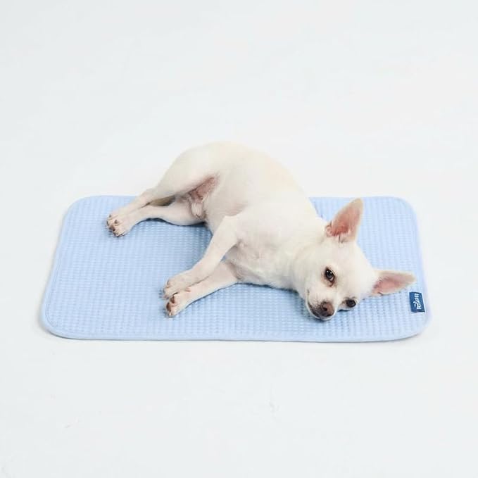 Spark Paws Cooling Mat for Dogs - Self Cooling Dog Mat & Pet Cooling Pad for Large, Medium & Small Dogs - Non-Toxic, Non-Gel Washable Cooling Bed - Waffle - Blue - Size S