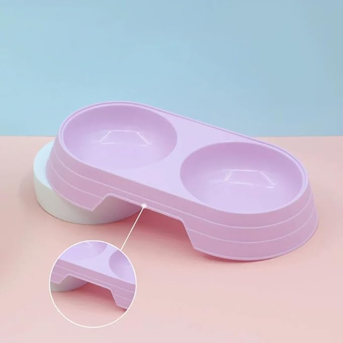 Pet Food and Water Bowl, Double Feeding Bowls, Small Grey, for Cats and Small Dogs, Portable Pet Accessories