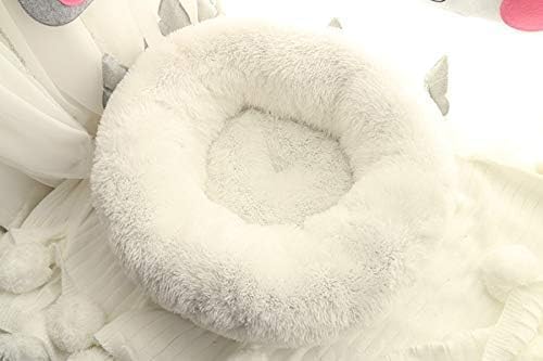 Modern Soft Plush Round Pet Bed for Cats or Small Dogs, Mini Medium Sized Dog Cat Bed Self Warming Autumn Winter Indoor Snooze Sleeping Cozy Kitty Teddy Kennel (20” D x 8'' H, White)