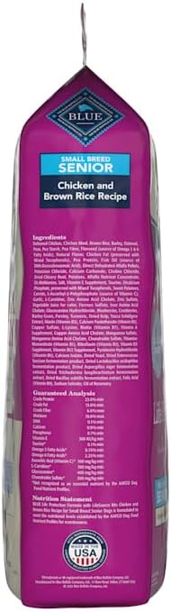 Blue Buffalo Life Protection Formula Chicken & Brown Rice Small Breed Senior Dry Dog Food Supports Immunity With Antioxidant-Rich LifeSource Bits, Promotes Healthy Muscles, Skin & Coat Health, 15 lbs.