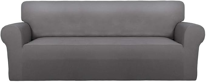 PureFit Super Stretch Sofa Slipcover – Spandex Non Slip Soft Couch Sofa Cover, Washable Furniture Protector with Non Skid Foam and Elastic Bottom for Kids, Pets （Oversized Sofa, Light Gray