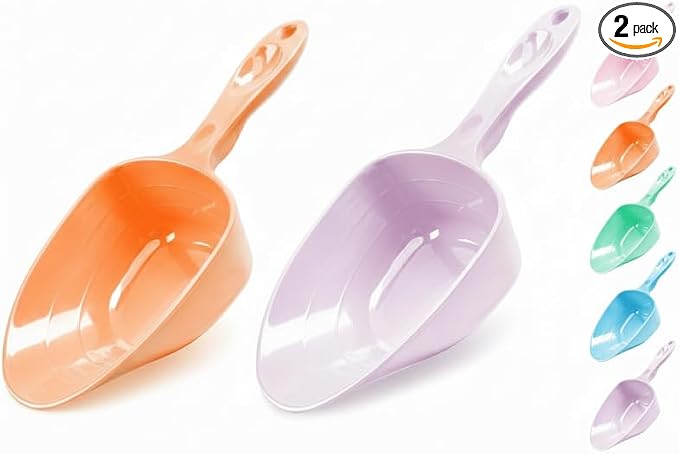 Melamine Pet Food Measuring Scoop, 1 Cup 1/2 Cup 1/4 Cup with Clear Measurement Lines for Dog, Cat, Bird, and Rabbit, Durable, Ergonomic Handle, Dishwasher safe-Orange & Purple