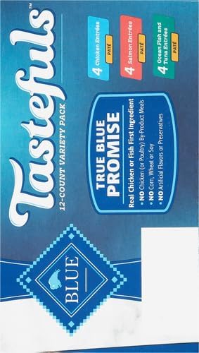Blue Buffalo Tastefuls Natural Pate Wet Cat Food Variety Pack, Salmon, Chicken,Ocean Fish & Tuna Entrées 3-oz Cans (4 of Each Flavor), (Pack of 24)