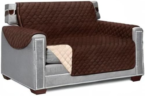 Sofa Shield® Couch Armchair Covers for Dogs, Reversible Furniture Protector with Strap, Stain and Tear Resistant Cushion Cover, 48 inch Seat, Machine Washable Slipcover Pets, Cats, Chocolate Beige