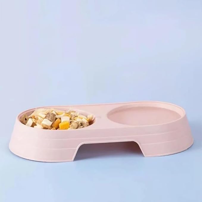 Pet Food and Water Bowl, Double Feeding Bowls, Small Grey, for Cats and Small Dogs, Portable Pet Accessories