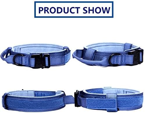Tactical Dog Collar and Leash Set Adjustable Military Nylon Dog Collar with Control Handle and Heavy Duty Metal Buckle for Large Dogs（Dark Blue XXL